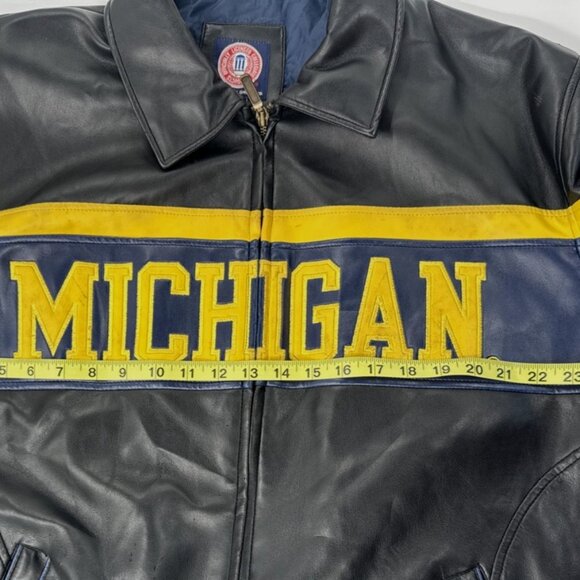 University of Michigan Bomber Jacket Mens Large Faux Leather Sewn Logo Full Zip - Picture 9 of 16
